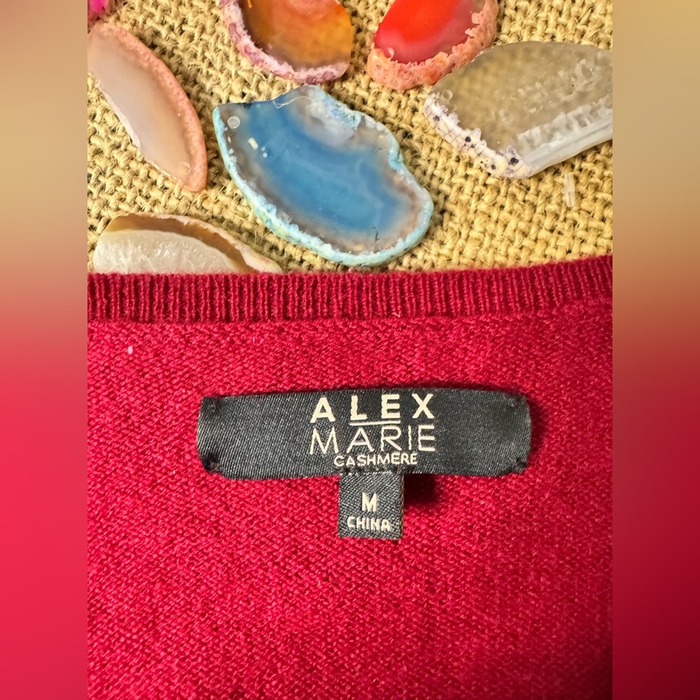 Alex Marie 100% Cashmere V-Neck Sweater Red Women’s Size Medium - Picture 6 of 10